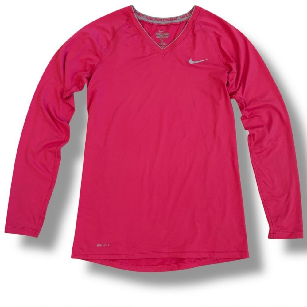 Nike Pro Combat Fitted Long Sleeve Shirt size M Nike DRI-FIT V-neck Athletic Top